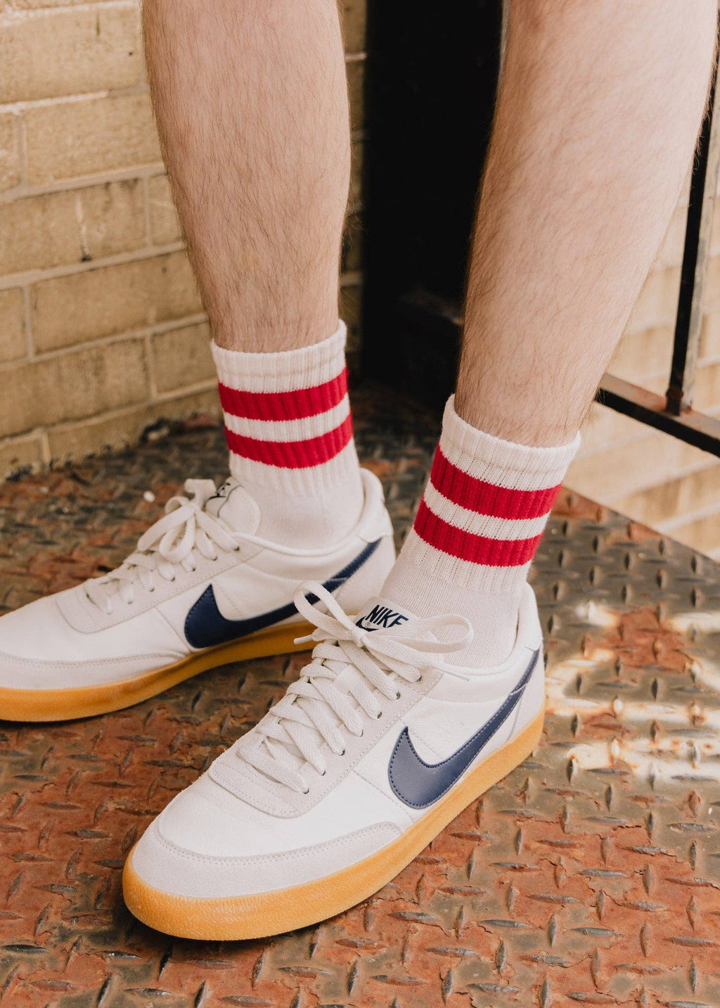 American Trench Mono Stripe quarter crew socks, red