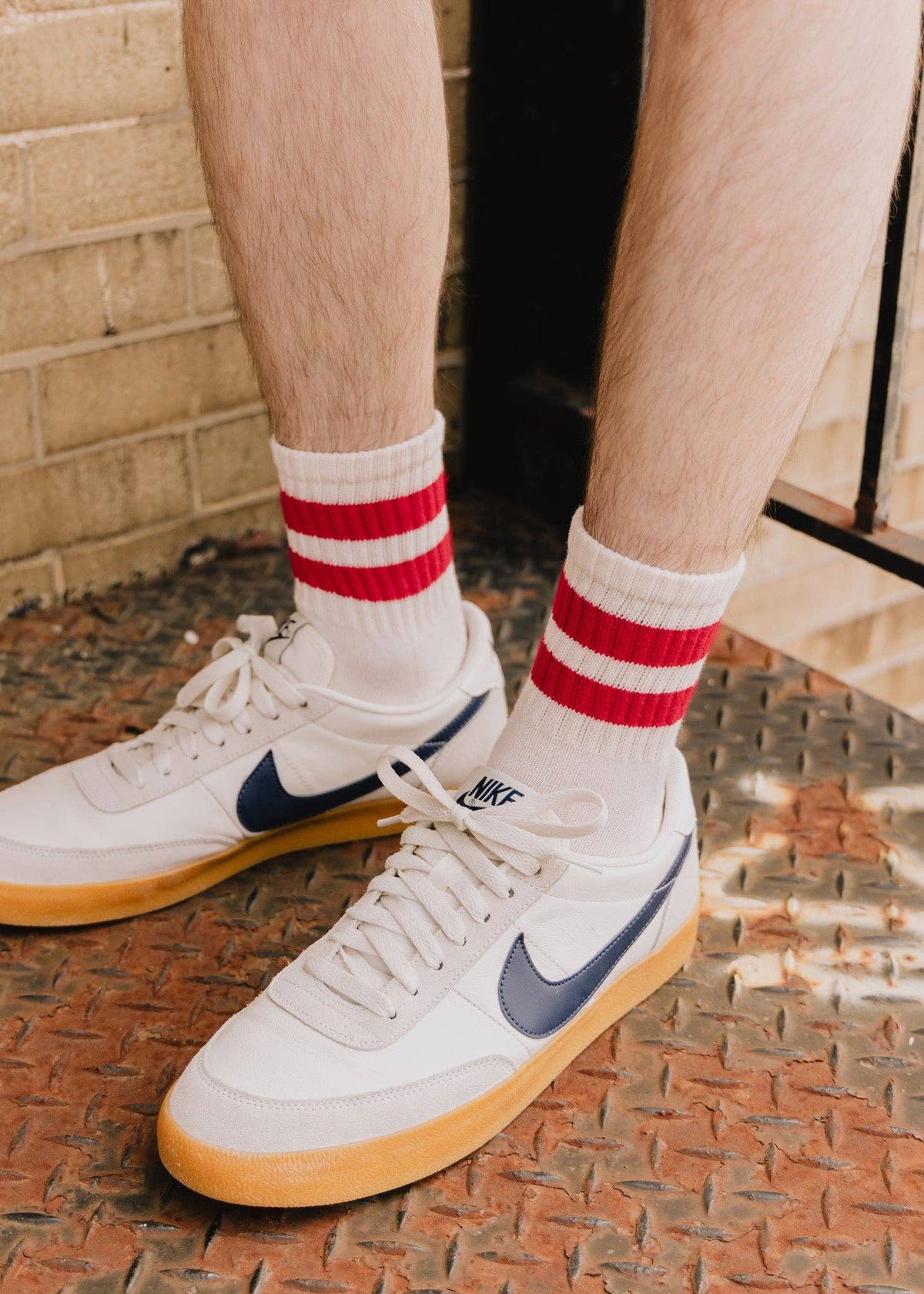 American Trench Mono Stripe quarter crew socks, red