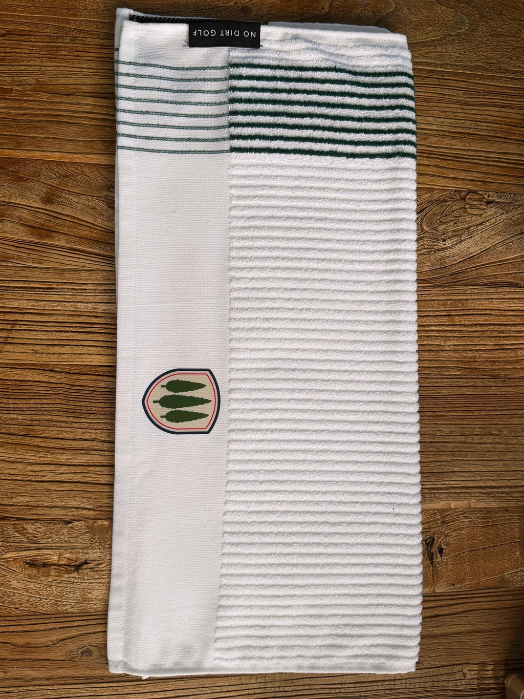 Club Crest Caddy Towel — White/Green Striped