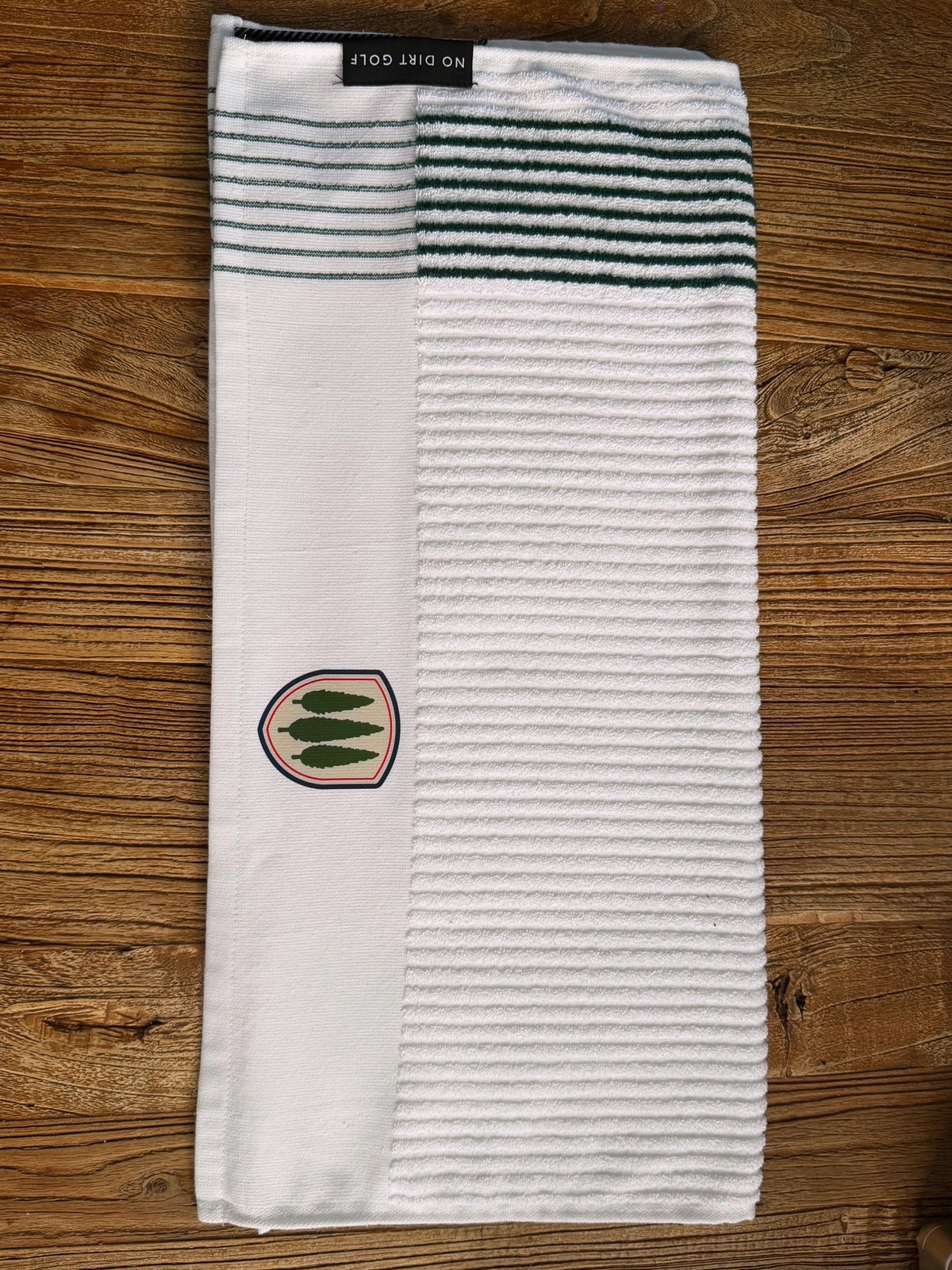 Club Crest Caddy Towel — White/Green Striped