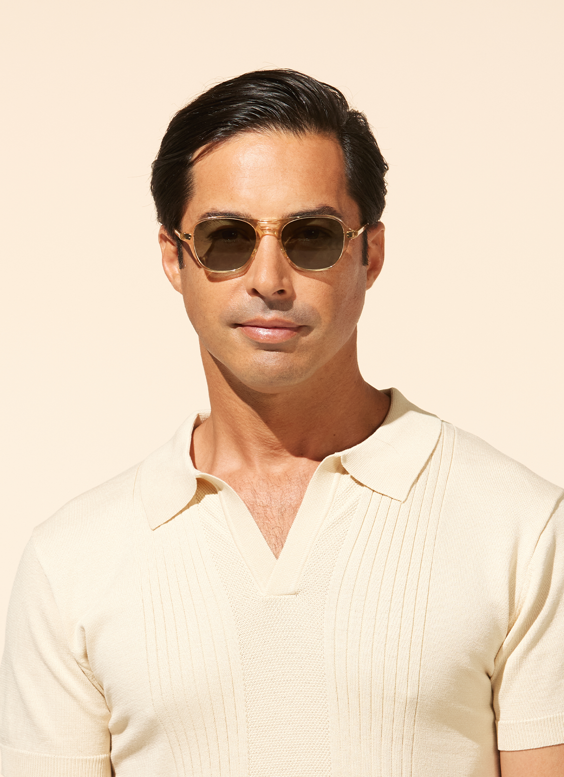 Garrett Leight Doc Sun, on model