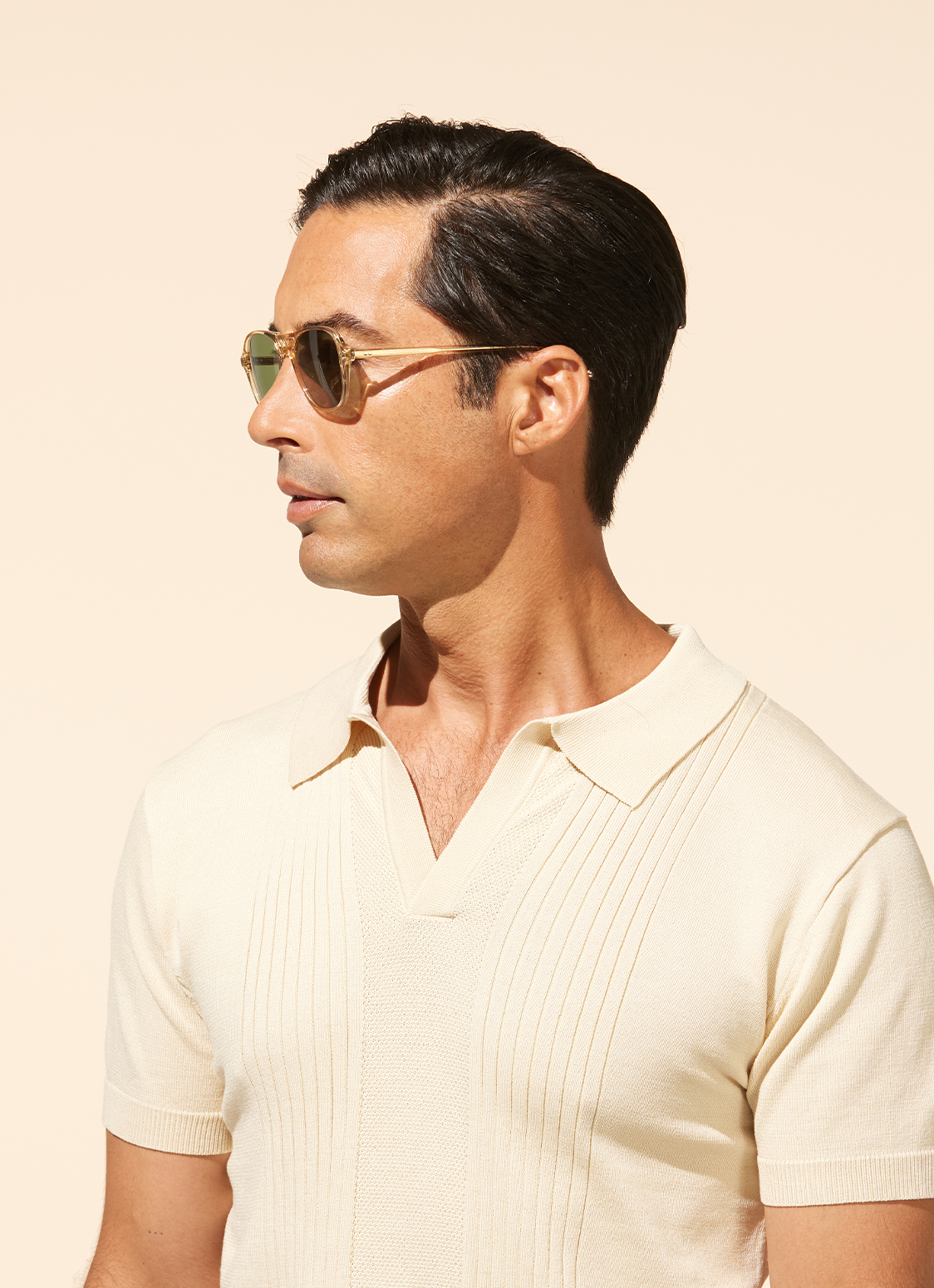 Garrett Leight Doc Sun, on model