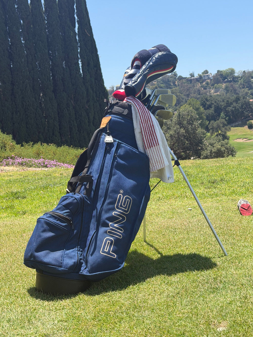 Vintage Navy Ping Hoofer Double Strap Golf Bag