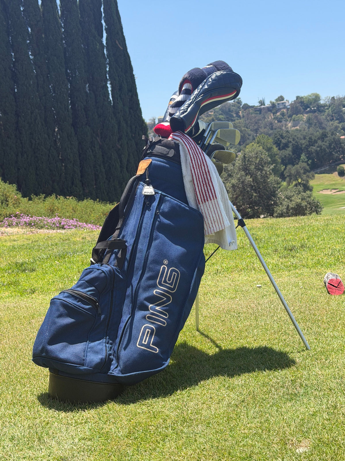 Vintage Navy Ping Hoofer Double Strap Golf Bag